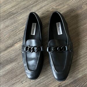 Steve Madden Black Loafers with Chain Accent